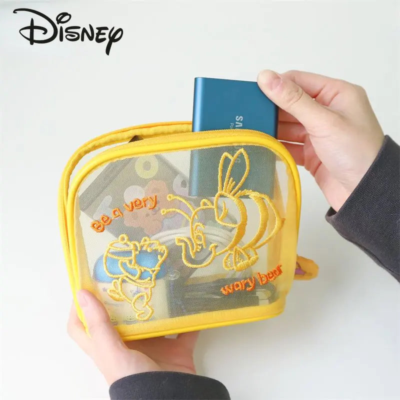 Disney winnie bear nova bolsa de maquiagem moda grande capacidade de armazenamento de cosméticos design personalizado bolsa transparente bordado